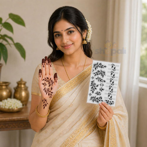 Adhesive Mehndi Hand Stencil Stickers – Easy Peel & Apply Henna Design Stencils | Floral & Arabic Patterns