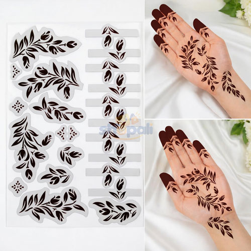 Adhesive Mehndi Hand Stencil Stickers – Easy Peel & Apply Henna Design Stencils | Floral & Arabic Patterns