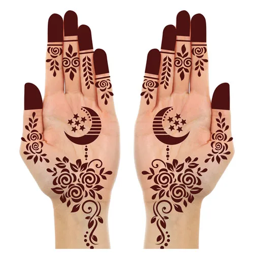 crescent-moon-mehndi-stencil-design-1 Elegant Floral and Crescent Moon Mehndi Stencil Design