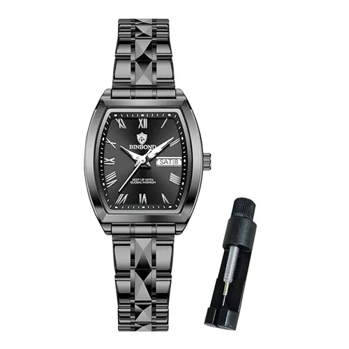 Square Women’s Luxury Stainless Steel Watch – Elegant Black Quartz Dress Wrist Watch