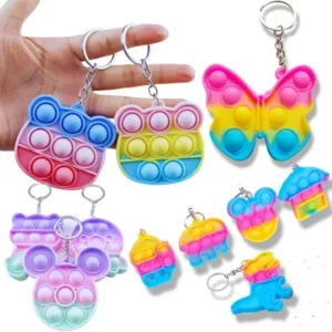 Silicone Popit Keychain Sensory Stress Relief Fidget Toy for Anxiety, Mini Portable Popping Fun, Travel Size Bubble Keyring