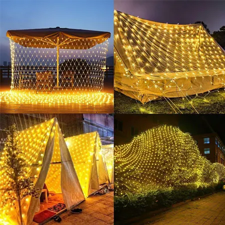 LED Net Mesh String Lights 3x2m (9.8x6.6 ft), 192 LEDs, 8 Modes, Warm White Diwali Lights for Home