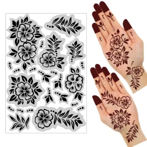 Floral Hand Stencil for Women | Temporary Tattoo Sticker for Hands | Easy DIY Bridal & Festival Design | Self Adhesive Body Art Stencil