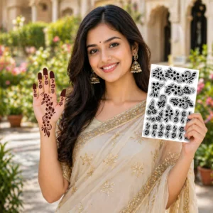 Instant Mehndi Stencil – Beautiful Arabic Floral Hand Design for Women, Self Adhesive Henna Template, Perfect for Festivals & Weddings