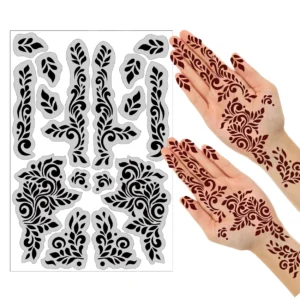 Self Adhesive Temporary Body Art Mehndi Stencil Sheet | Floral Hand Design Kit for Women & Girls | Easy Apply Template for Festivals, Weddings & Parties
