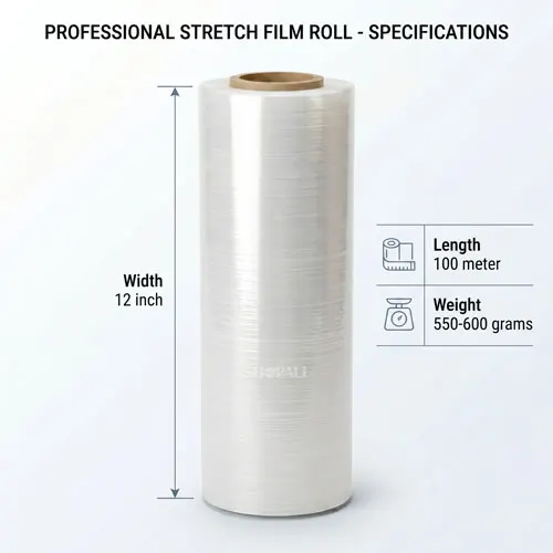 Stretch-Film-Roll-12-Inch-2 Premium Stretch Film Roll 12 Inch, 100 Meter | Heavy Duty Packing Wrap | Strong Cling, Tear Resistant, Waterproof Packaging Film