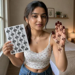 Mini Floral Hand Design Stencil Sheet | Self Adhesive Body Art Templates for Women & Girls | Quick Apply Finger & Palm Pattern Kit for Festivals & Parties