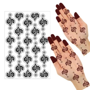 Mini Floral Hand Design Stencil Sheet | Self Adhesive Body Art Templates for Women & Girls | Quick Apply Finger & Palm Pattern Kit for Festivals & Parties