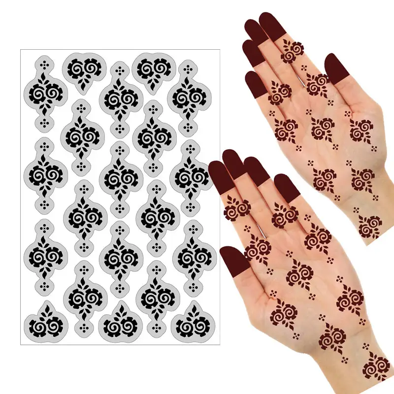 Mini Floral Hand Design Stencil Sheet | Self Adhesive Body Art Templates for Women & Girls | Quick Apply Finger & Palm Pattern Kit for Festivals & Parties