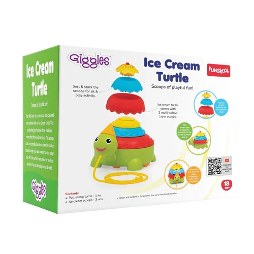 kids-pull-along-turtle-toy-for-toddlers-4 Giggles Funskool Ice Cream Turtle Pull Along Toy for Toddlers 18+ Months | Walking Activity Toy for Baby Boys & Girls | Learning & Balance Development Toy | Multicolour Gift Set
