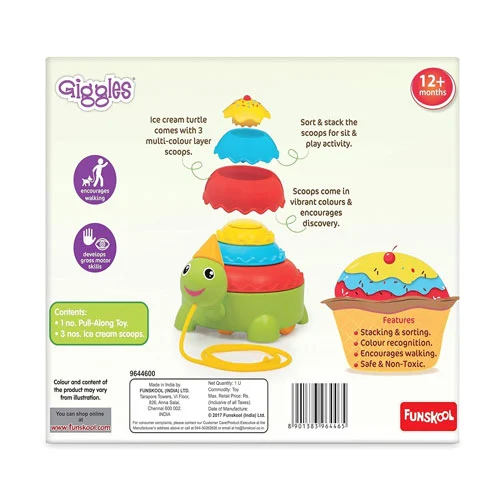 kids-pull-along-turtle-toy-for-toddlers-6 Giggles Funskool Ice Cream Turtle Pull Along Toy for Toddlers 18+ Months | Walking Activity Toy for Baby Boys & Girls | Learning & Balance Development Toy | Multicolour Gift Set
