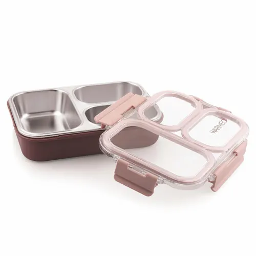 Microwave-Safe Stainless Steel Lunch Box with 3 Compartments