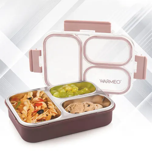 Microwave-Safe Stainless Steel Lunch Box with 3 Compartments