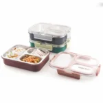 Microwave-Safe Stainless Steel Lunch Box with 3 Compartments