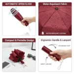 UV Umbrella for Women, Mini Folding Portable 3-Fold Umbrellas