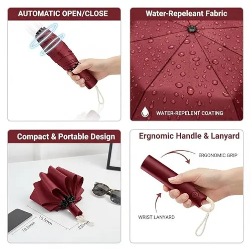 UV Umbrella for Women, Mini Folding Portable 3-Fold Umbrellas