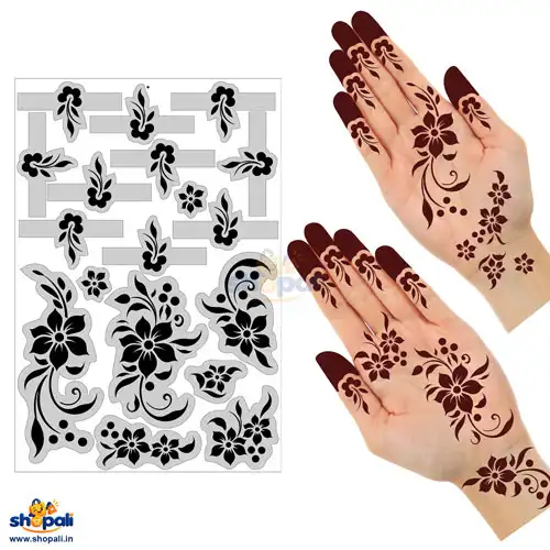 Floral self adhesive mehndi stencil sheet for hands, fingers and wrists