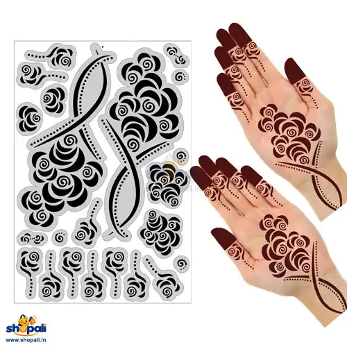 Floral Mehndi Stencil for Hands – Self Adhesive Henna Design Sticker