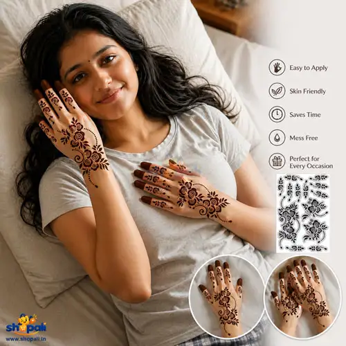 Rose Mehndi Stencil Sticker for Hands – Floral Self Adhesive Henna Art Template for Women