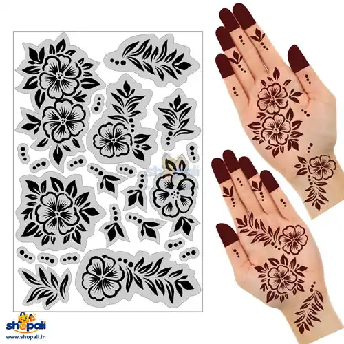 Self adhesive mehndi stencil sheet for hands with easy apply henna design
